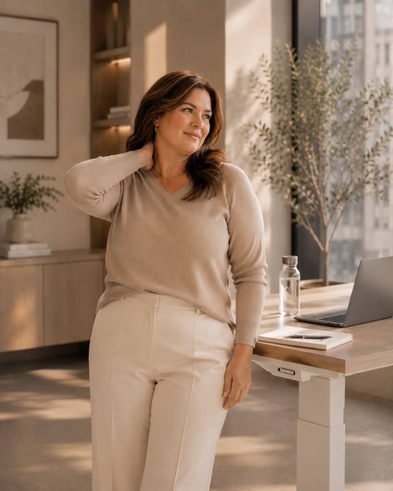 Professional pausing to release neck tension before a difficult conversation, the pause-before-reaction practice for emotional balance, Chakra Hours Lesson 10
