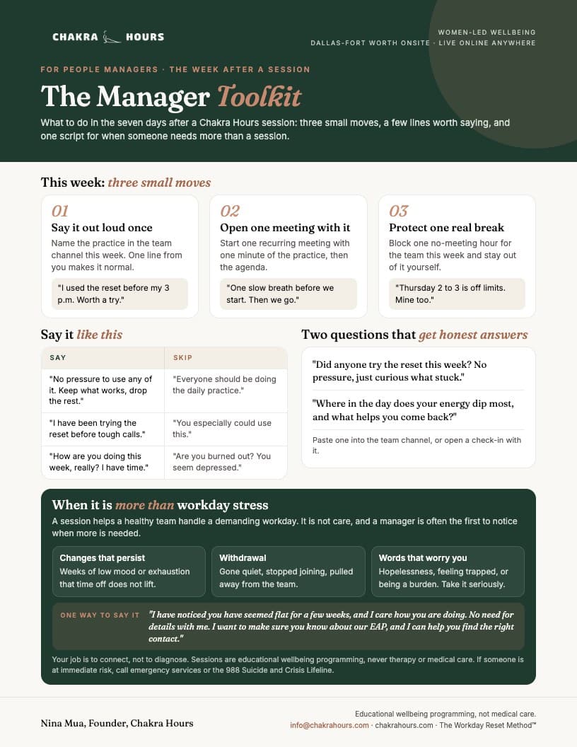 The Manager Toolkit, a one-page Chakra Hours PDF